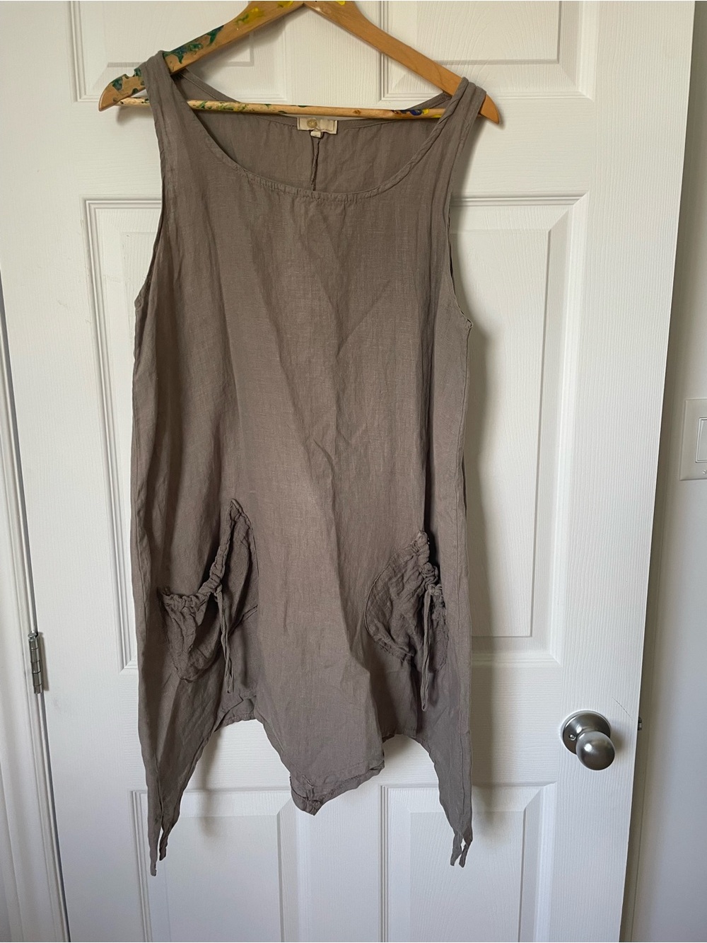 Sleeveless Linen Blend Tunic Dress - Taupe